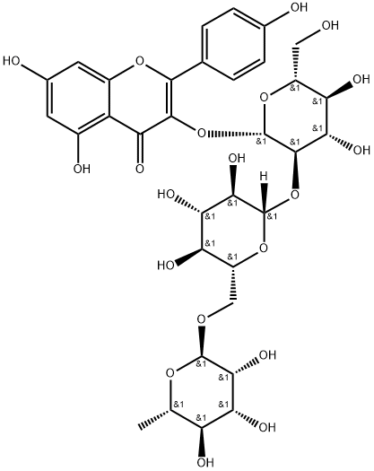 Kaempferol-3-O-α-L-rhamnopyranosyl-(1→6)-β-D-glucopyranosyl-(1→2)-β-D-glucopyranoside, 476617-49-9, 结构式