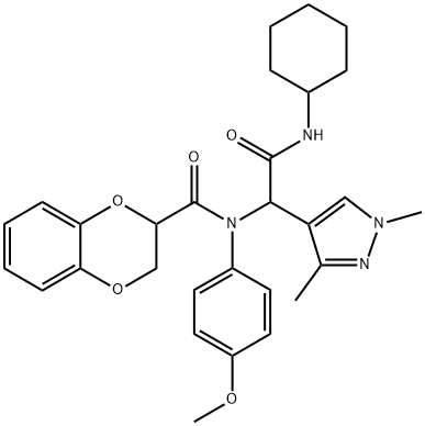 1H-Pyrazole-4-acetamide,N-cyclohexyl-alpha-[[(2,3-dihydro-1,4-benzodioxin-2-yl)carbonyl](4-methoxyphenyl)amino]-1,3-dimethyl-(9CI) Structure