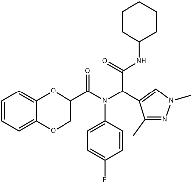 1H-Pyrazole-4-acetamide,N-cyclohexyl-alpha-[[(2,3-dihydro-1,4-benzodioxin-2-yl)carbonyl](4-fluorophenyl)amino]-1,3-dimethyl-(9CI) 结构式