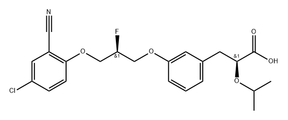Benzenepropanoic acid, 3-[(2S)-3-(4-chloro-2-cyanophenoxy)-2-fluoropropoxy]-α-(1-methylethoxy)-, (αS)- Struktur