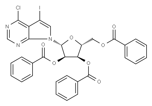 7H-Pyrrolo[2,3-d]pyriMidine, 4-chloro-5-iodo-7-(2,3,5-tri-O-benzoyl-β-D-ribofuranosyl)- 化学構造式