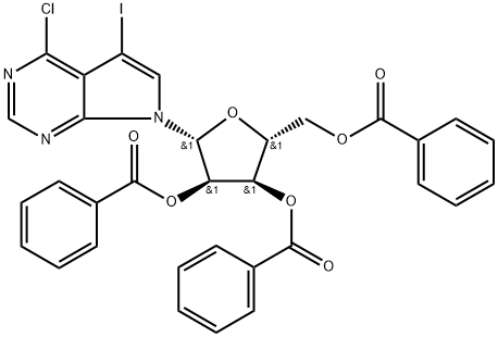 7H-Pyrrolo[2,3-d]pyriMidine, 4-chloro-5-iodo-7-(2,3,5-tri-O-benzoyl-β-D-ribofuranosyl)- 化学構造式