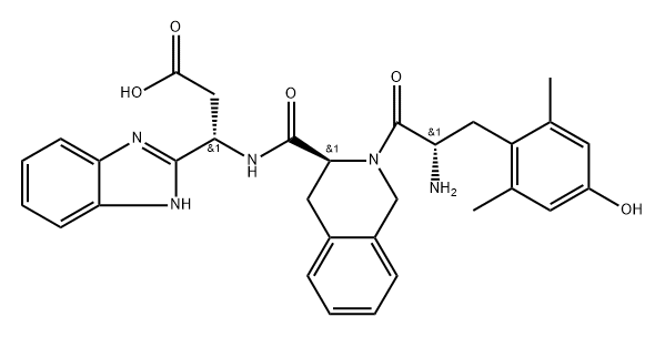 1H-Benzimidazole-2-propanoic acid, β-[[[(3S)-2-[(2S)-2-amino-3-(4-hydroxy-2,6-dimethylphenyl)-1-oxopropyl]-1,2,3,4-tetrahydro-3-isoquinolinyl]carbonyl]amino]-, (βS)-|化合物 T29046
