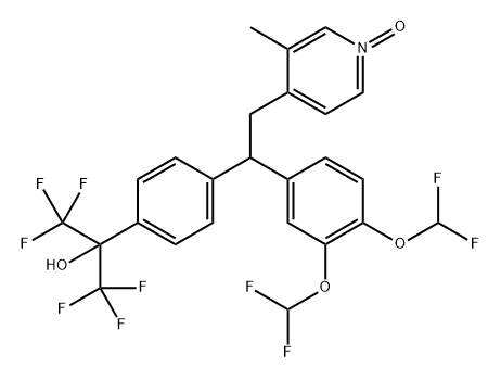 3-メチル-4-[2-[4-(1-ヒドロキシ-1-(トリフルオロメチル)-2,2,2-トリフルオロエチル)フェニル]-2-[3,4-ビス(ジフルオロメトキシ)フェニル]エチル]ピリジン1-オキシド 化学構造式