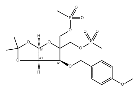 3-O-(4-Methoxybenzyl)-5-O-methylsulfonyl-4-C-methylsulfonyloxymethyl-1,2-O-isopropylidine-alpha-D-ribofuranose Structure