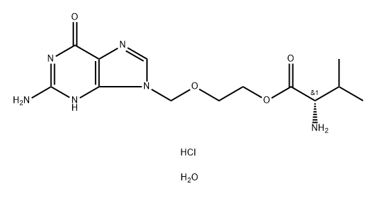 L-Valine, 2-[(2-amino-1,6-dihydro-6-oxo-9H-purin-9-yl)methoxy]ethyl ester, hydrochloride, hydrate (1:1:2) Struktur