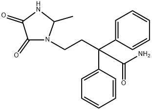 4-(2-メチル-4,5-ジオキソイミダゾリジン-1-イル)-2,2-ジフェニルブタンアミド 化学構造式