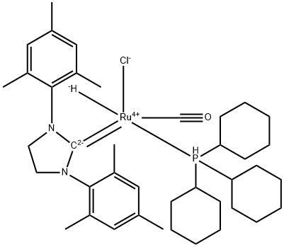 Ruthenium, [1,3-bis(2,4,6-trimethylphenyl)-2-imidazolidinylidene]carbonylchlorohydro(tricyclohexylphosphine)-, (SP-5-53)- Structure