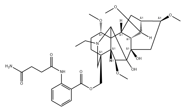 4-[[[2-[(4-アミノ-1,4-ジオキソブチル)アミノ]ベンゾイル]オキシ]メチル]-20-エチル-1α,6β,14α,16β-テトラメトキシアコニタン-7,8-ジオール 化学構造式
