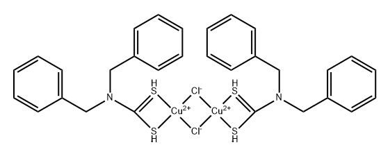 Copper, bisbis(phenylmethyl)carbamodithioato-S,Sdi-.mu.-chlorodi- Structure