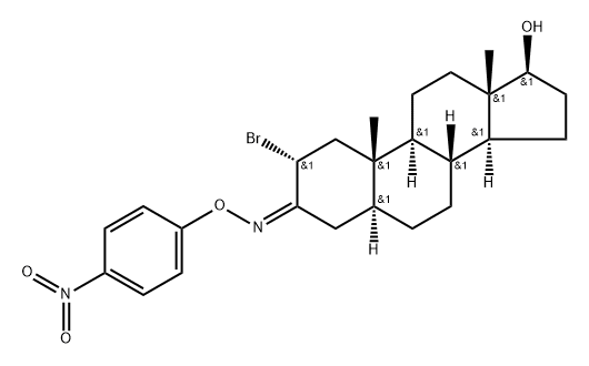 2α-ブロモ-17β-ヒドロキシ-5α-アンドロスタン-3-オンO-(p-ニトロフェニル)オキシム 化学構造式