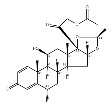 Pregna-1,4-diene-3,20-dione, 21-(acetyloxy)-16,17-[ethylidenebis(oxy)]-6,9-difluoro-11-hydroxy-, [6α,11β,16α(S)]- (9CI) Structure