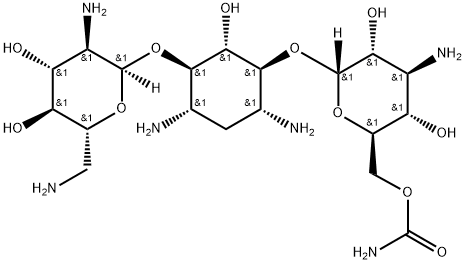 6-O-(3-Amino-6-carbamoyl-3-deoxy-α-D-glucopyranosyl)-4-O-(2,6-diamino-2,6-dideoxy-α-D-glucopyranosyl)-2-deoxy-D-streptamine Struktur