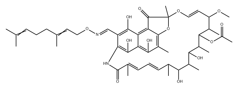 3-[[[[(E)-3,7-Dimethyl-2,6-octadienyl]oxy]imino]methyl]rifamycin SV Struktur