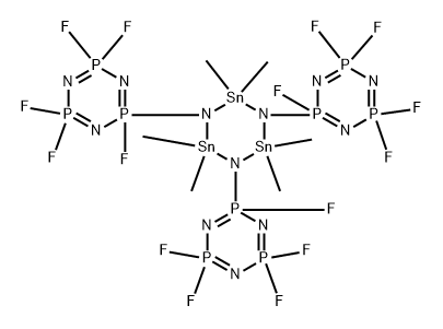 2,2',2''-(2,2,4,4,6,6-ヘキサメチル-1,3,5,2,4,6-トリアザトリスタンニン-1,3,5-トリイル)トリス(2,4,4,6,6-ペンタフルオロ-2,2,4,4,6,6-ヘキサヒドロ-1,3,5,2,4,6-トリアザトリホスホリン) 化学構造式