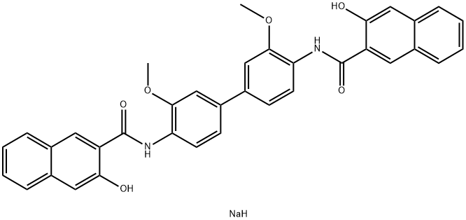 N,N'-(3,3'-dimethoxy(1,1'-biphenyl)-4,4'-diyl)bis(3-hydroxy-2-naphthalenecarboxamide, disodium salt 结构式