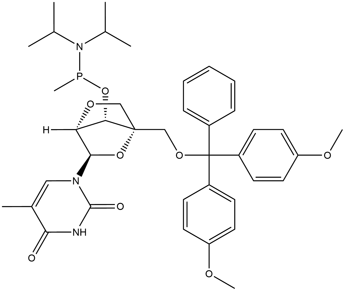 5’-O-DMTr-LNA-5MeU-methyl phosphonamidite Struktur