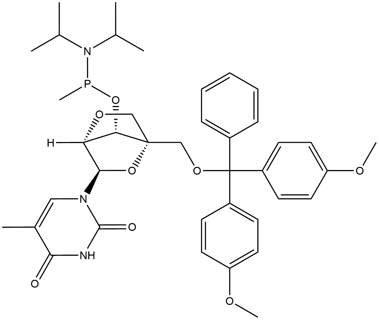 5’-O-DMTr-LNA-5MeU-methyl phosphonamidite Structure