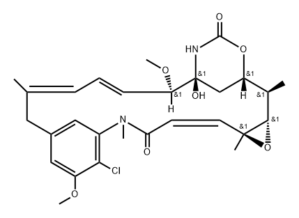 (2E)-3-デ[2-[アセチル(メチル)アミノ]-1-オキソプロポキシ]-2,3-ジデヒドロメイタンシン 化学構造式