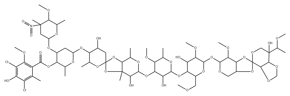 (59S)-57-Demethyl-45-de(2-methyl-1-oxopropyloxy)-59-deoxo-59-methoxy-45-methoxy-12-O-(3-C,4-O-dimethyl-3-nitro-2,3,6-trideoxy-α-L-arabino-hexopyranosyl)flambamycin Structure