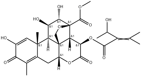 13,20-Epoxy-2,11β,12α-trihydroxy-15β-[[2-(1-hydroxyethyl)-3-methyl-1-oxo-2-butenyl]oxy]-3,16-dioxopicrasa-1,4-dien-21-oic acid methyl ester Struktur