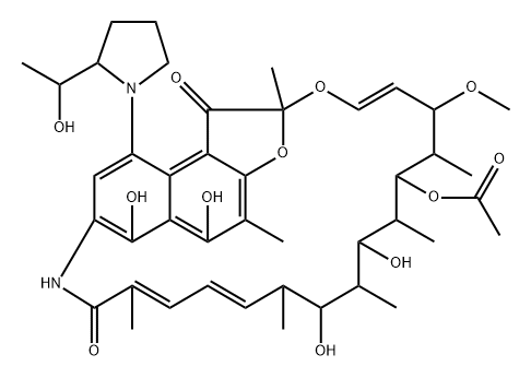 Rifamycin, 4-deoxy-4-[(2R)-2-[(1S)-1-hydroxyethyl]-1-pyrrolidinyl]- Struktur