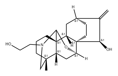 (20R)-7α,20-エポキシ-16,17-ジデヒドロ-21-(2-ヒドロキシエチル)-4-メチルアチダン-15β-オール 化学構造式