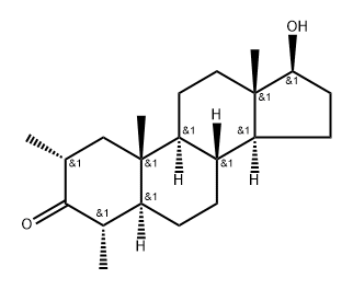 17β-ヒドロキシ-2α,4α-ジメチル-5α-アンドロスタン-3-オン 化学構造式