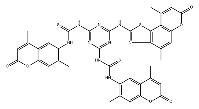 Thiourea,  N,N-[6-[(4,9-dimethyl-7-oxo-7H-pyrano[2,3-g]benzothiazol-2-yl)amino]-1,3,5-triazine-2,4-diyl]bis[N-(4,7-dimethyl-2-oxo-2H-1-benzopyran-6- 结构式