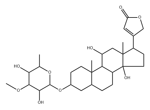 3β-[(6-デオキシ-3-O-メチル-D-ガラクトピラノシル)オキシ]-11α,14-ジヒドロキシ-5β-カルダ-20(22)-エノリド 化学構造式