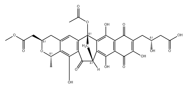 6,13-Methanonaphtho[2',3':5,6]cyclohepta[1,2-g]-2-benzopyran-9-butanoic acid, 6-(acetyloxy)-1,3,4,6,8,11,13,14-octahydro-β,7,10,12,15-pentahydroxy-3-(2-methoxy-2-oxoethyl)-1-methyl-8,11,14-trioxo-, (βR,1S,3R,6S,13R)- (9CI)|