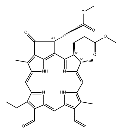 dimethyl [3S-(3alpha,4beta,21beta)]-21-carboxylato-14-ethyl-13-formyl-4,8,18-trimethyl-20-oxo-9-vinylphorbine-3-propionate Structure