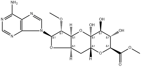 (11R)-11-C-(6-Amino-9H-purin-9-yl)-2,6:8,11-dianhydro-10-O-methyl-7-deoxy-α-L-ido-D-lyxo-5-undecoulo-5,9-pyranosonic acid methyl ester Structure
