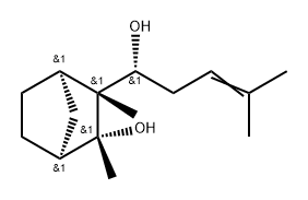rel-(1α*,4α*,αR*)-3α*-ヒドロキシ-2,3-ジメチル-α-(3-メチル-2-ブテニル)ビシクロ[2.2.1]ヘプタン-2α*-メタノール 化学構造式