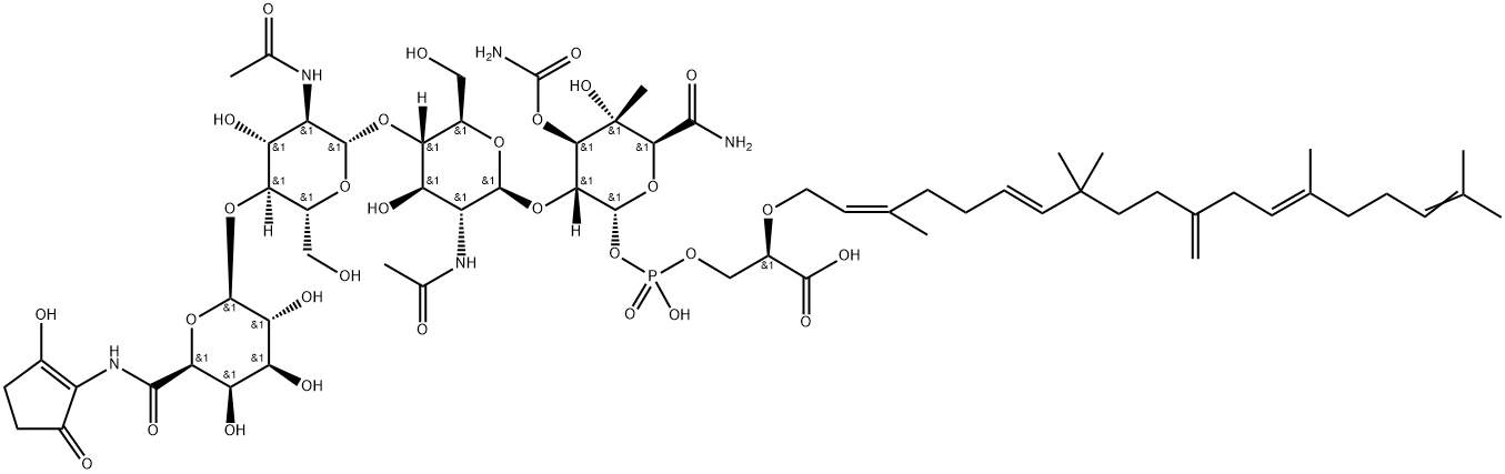 6''''''-O-デ-β-D-グルコピラノシル-6''''-ヒドロキシモエノマイシンA 化学構造式