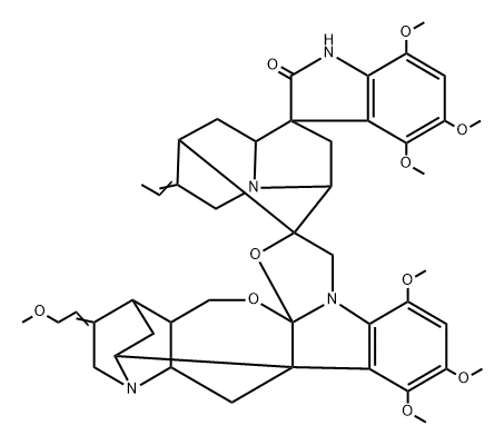 (2R,19'E)-18'-デメトキシ-2-デオキソ-17,17'-ジデオキシ-2,16':2,17-ビスオキシ-1,17'-ビ(ガルドネラミンオキシンドール) 化学構造式