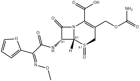 5-Thia-1-azabicyclo[4.2.0]oct-2-ene-2-carboxylic acid, 3-[[(aminocarbonyl)oxy]methyl]-7-[[2-furanyl(methoxyimino)acetyl]amino]-8-oxo-, 5-oxide, [5R-[5α,6α,7β(Z)]]- (9CI) Struktur