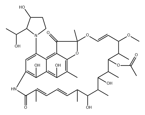 4-Deoxy-4-[3-hydroxy-2-(1-hydroxyethyl)pyrrolidin-1-yl]rifamycin Struktur