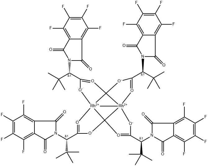 テトラキス[N-テトラフルオロフタロイル-(S)-tert-ロイシナト]ジロジウム二酢酸エチル付加物 化学構造式