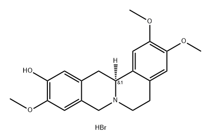 (13aS)-5,8,13,13a-テトラヒドロ-2,3,10-トリメトキシ-6H-ジベンゾ[a,g]キノリジン-11-オール·臭化水素酸塩 化学構造式
