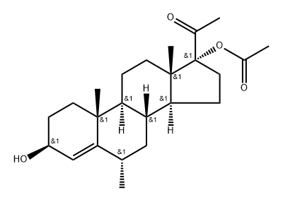 3β,17-ジヒドロキシ-6α-メチルプレグナ-4-エン-20-オン17-アセタート 化学構造式