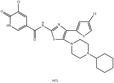 3-Pyridinecarboxamide, 5-chloro-N-[4-(4-chloro-2-thienyl)-5-(4-cyclohexyl-1-piperazinyl)-2-thiazolyl]-1,6-dihydro-6-oxo-, hydrochloride (1:)