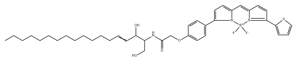 Boron, difluoro[N-[(1S,2R,3E)-2-hydroxy-1-(hydroxymethyl)-3-heptadecen-1-yl]-2-[4-[5-[[5-(2-thienyl)-2H-pyrrol-2-ylidene-κN]methyl]-1H-pyrrol-2-yl-κN]phenoxy]acetamidato]-, (T-4)- 结构式