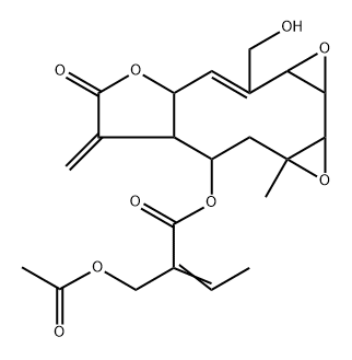 (Z)-2-Acetoxymethyl-2-butenoic acid [(1aR,1bS,2aS,3Z,4aR,7aR,8R,9aR)-1a,1b,2a,4a,6,7,7a,8,9,9a-decahydro-3-hydroxymethyl-9a-methyl-7-methylene-6-oxobisoxireno[5,6:7,8]cyclodeca[1,2-b]furan-8-yl] ester,57498-88-1,结构式