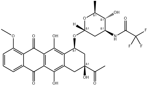 (8S-cis)-8-acetyl-7,8,9,10-tetrahydro-6,8,11-trihydroxy-1-methoxy-10-[[2,3,6-trideoxy-3-[(trifluoroacetyl)amino]-alpha-L-arabino-hexopyranosyl]oxy]naphthacene-5,12-dione Struktur