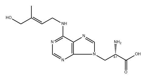 (αS)-α-Amino-6-[[(E)-4-hydroxy-3-methyl-2-butenyl]amino]-9H-purine-9-propionic acid Struktur