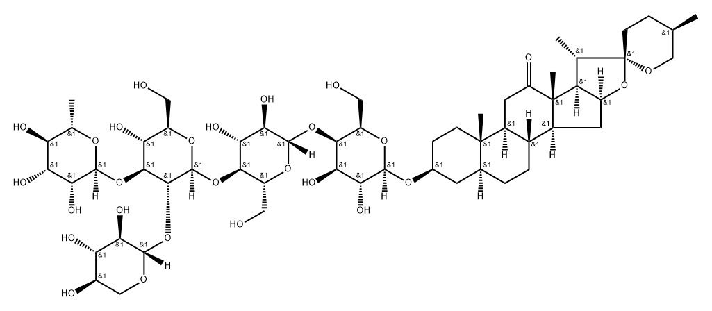 (25R)-3β-[[4-O-[4-O-[2-O-[3-O-(6-Deoxy-α-L-mannopyranosyl)-β-D-xylopyranosyl]-β-D-glucopyranosyl]-β-D-glucopyranosyl]-β-D-galactopyranosyl]oxy]-5α-spirostan-12-one Structure