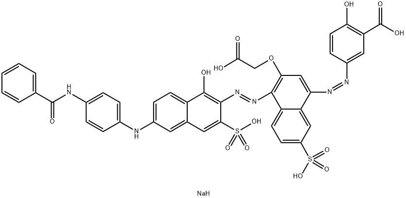 [1-[[6-[[4-(Benzoylamino)phenyl]amino]-1-hydroxy-3-sodiosulfo-2-naphthalenyl]azo]-4-[(4-hydroxy-3-sodiooxycarbonylphenyl)azo]-6-sodiosulfo-2-naphthalenyloxy]acetic acid sodium salt Structure