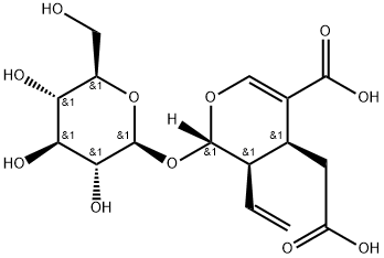 (2S)-5-カルボキシ-3α-エテニル-2β-(β-D-グルコピラノシルオキシ)-3,4-ジヒドロ-2H-ピラン-4α-酢酸 化学構造式