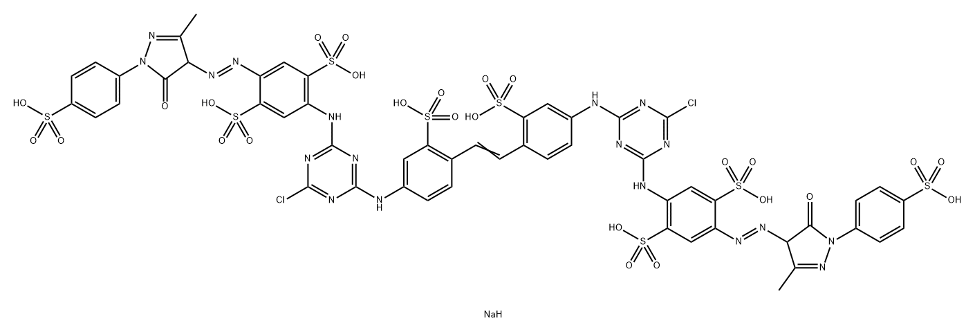 1,4-Benzenedisulfonic acid, 2,2-1,2-ethenediylbis(3-sulfo-4,1-phenylene)imino(6-chloro-1,3,5-triazine-4,2-diyl)iminobis5-4,5-dihydro-3-methyl-5-oxo-1-(4-sulfophenyl)-1H-pyrazol-4-ylazo-, octasodium salt Struktur